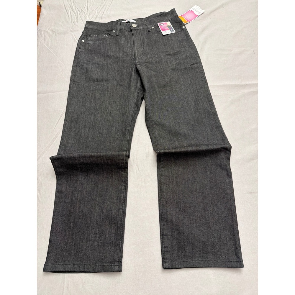 Lee Classic Fit Straight Leg Jeans 12 Petite Dark Gray Rhinestone Slimming NWT